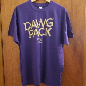 Washington Huskies Dawg Pack Bow Fight Song T Shirt + Gold & Purple Beads
